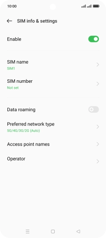 Press the indicator next to 'Enable' to turn use of the SIM on or off.