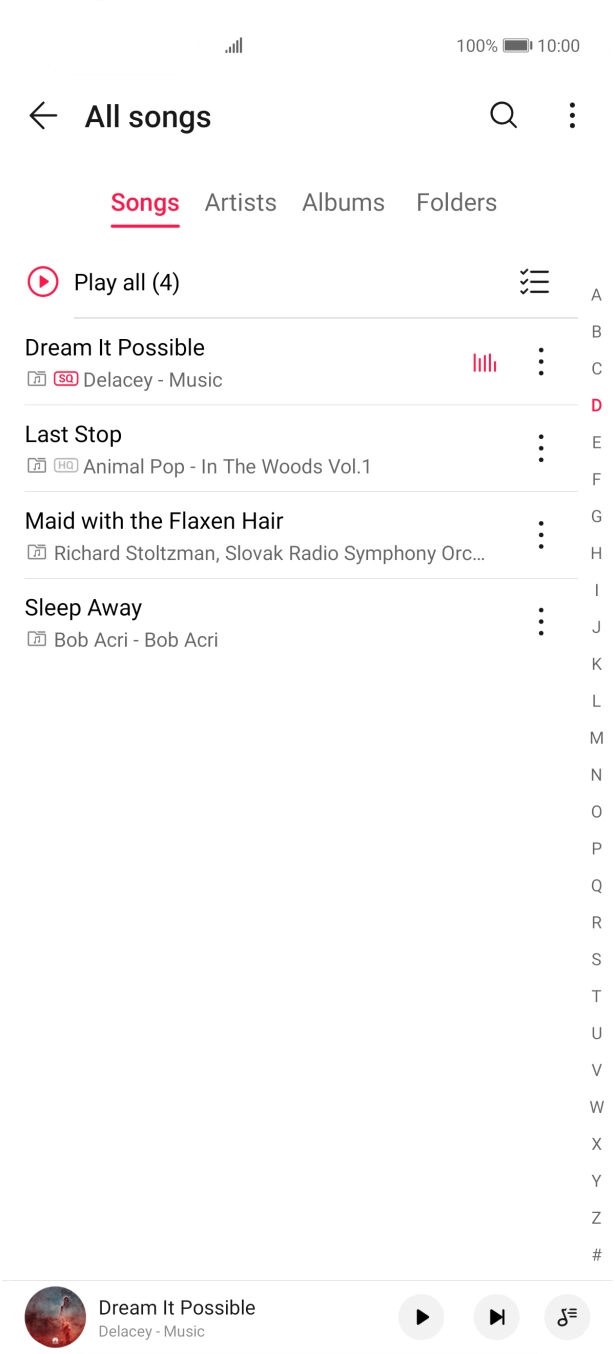 Press the required category and go to the required audio file.