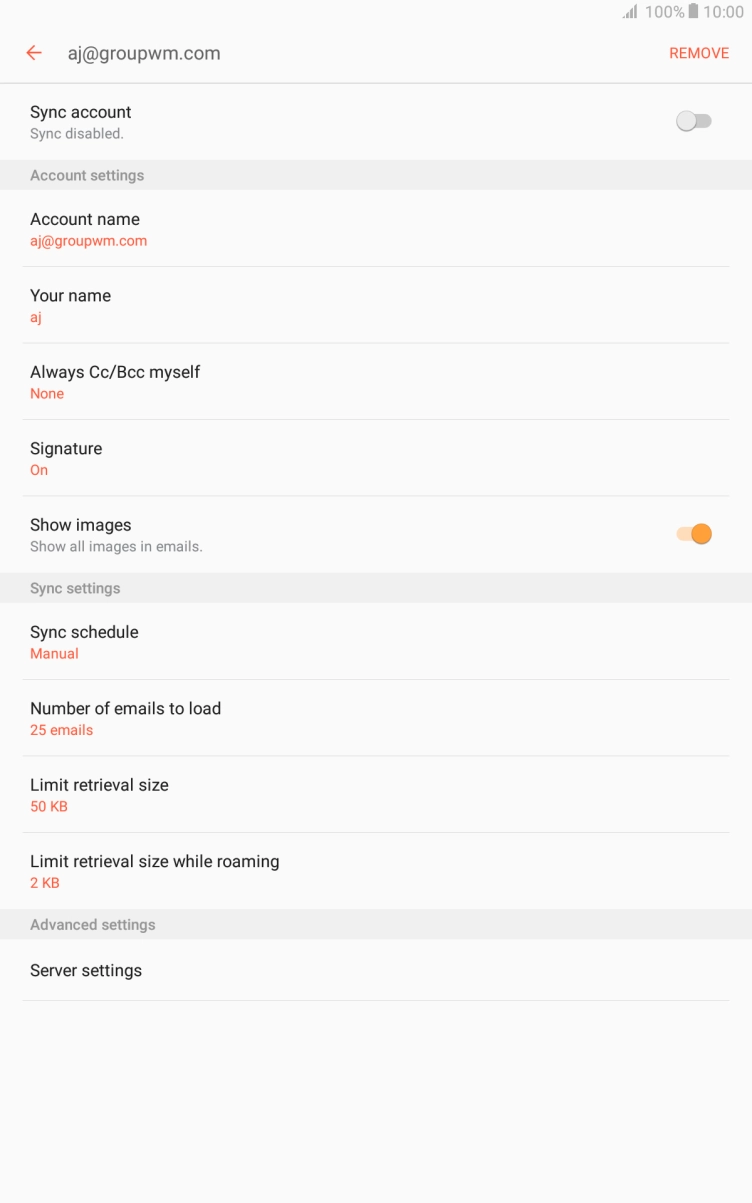 Press the indicator next to 'Sync account' to turn on the function.