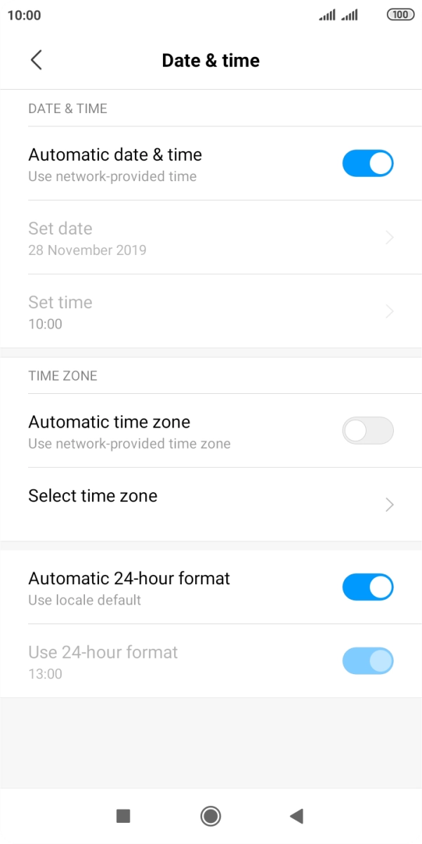 Press the indicator next to 'Automatic time zone' to turn on the function.
