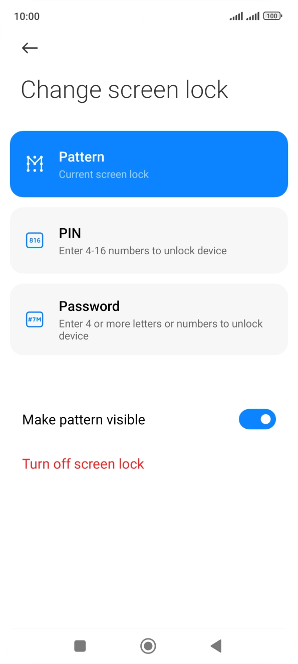 Key in the current phone lock code and press Turn off screen lock.