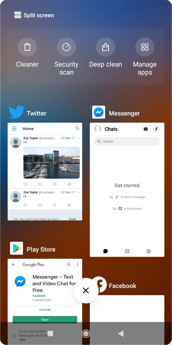 To end one running application, slide your finger right on the required application.