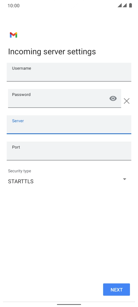 Press the field below 'Port' and key in 143. Press the field below 'Port' and key in 143.