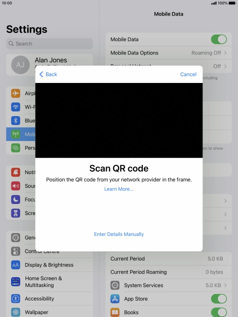 Place the QR code you've received inside the tablet camera frame to scan the code.
