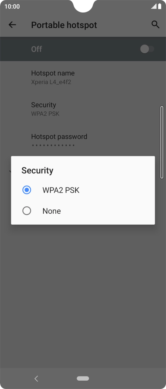 Press WPA2 PSK to password protect your WiFi hotspot.