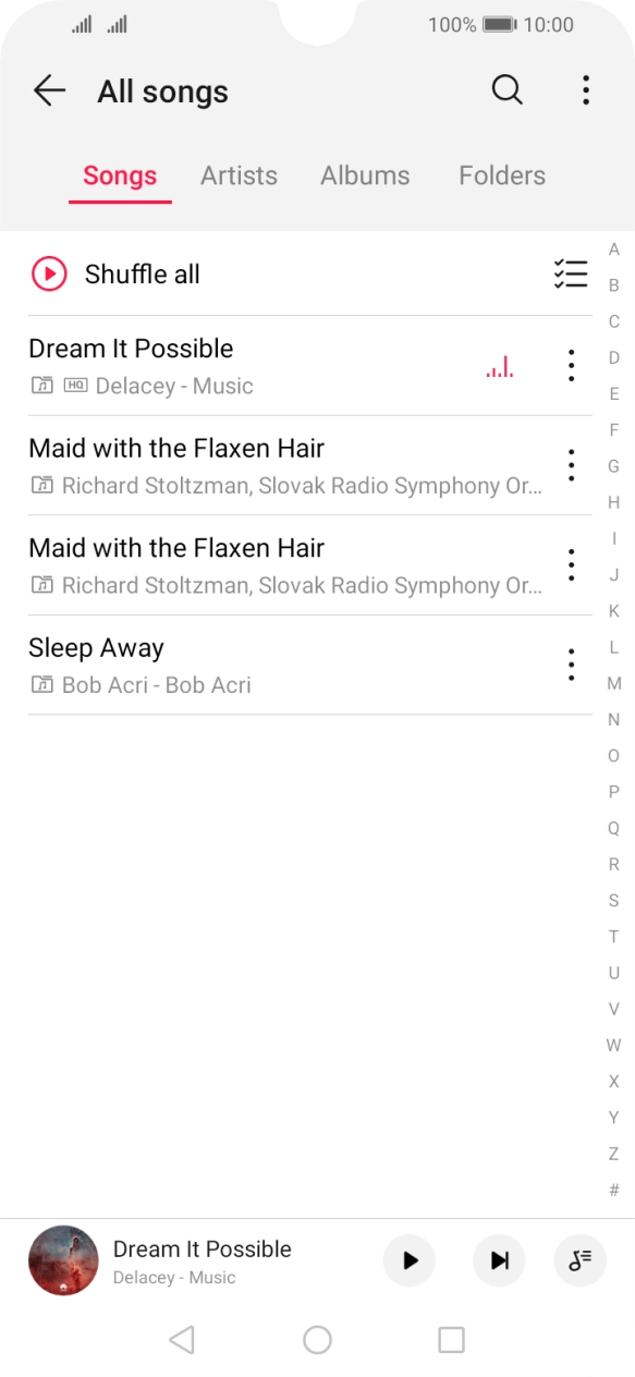 Press the required category and go to the required audio file.