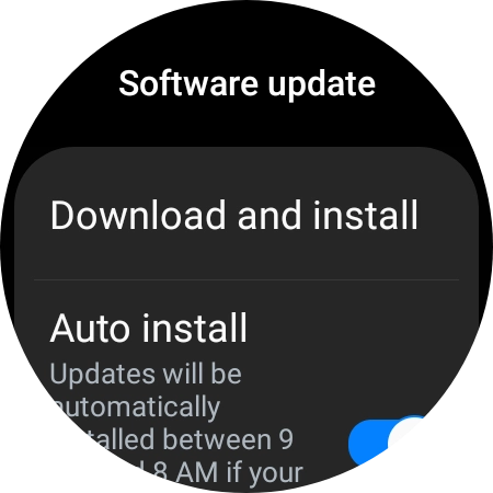 Press Download and install. If a new software version is available, it's displayed. Follow the instructions on the screen to update the smartwatch software.