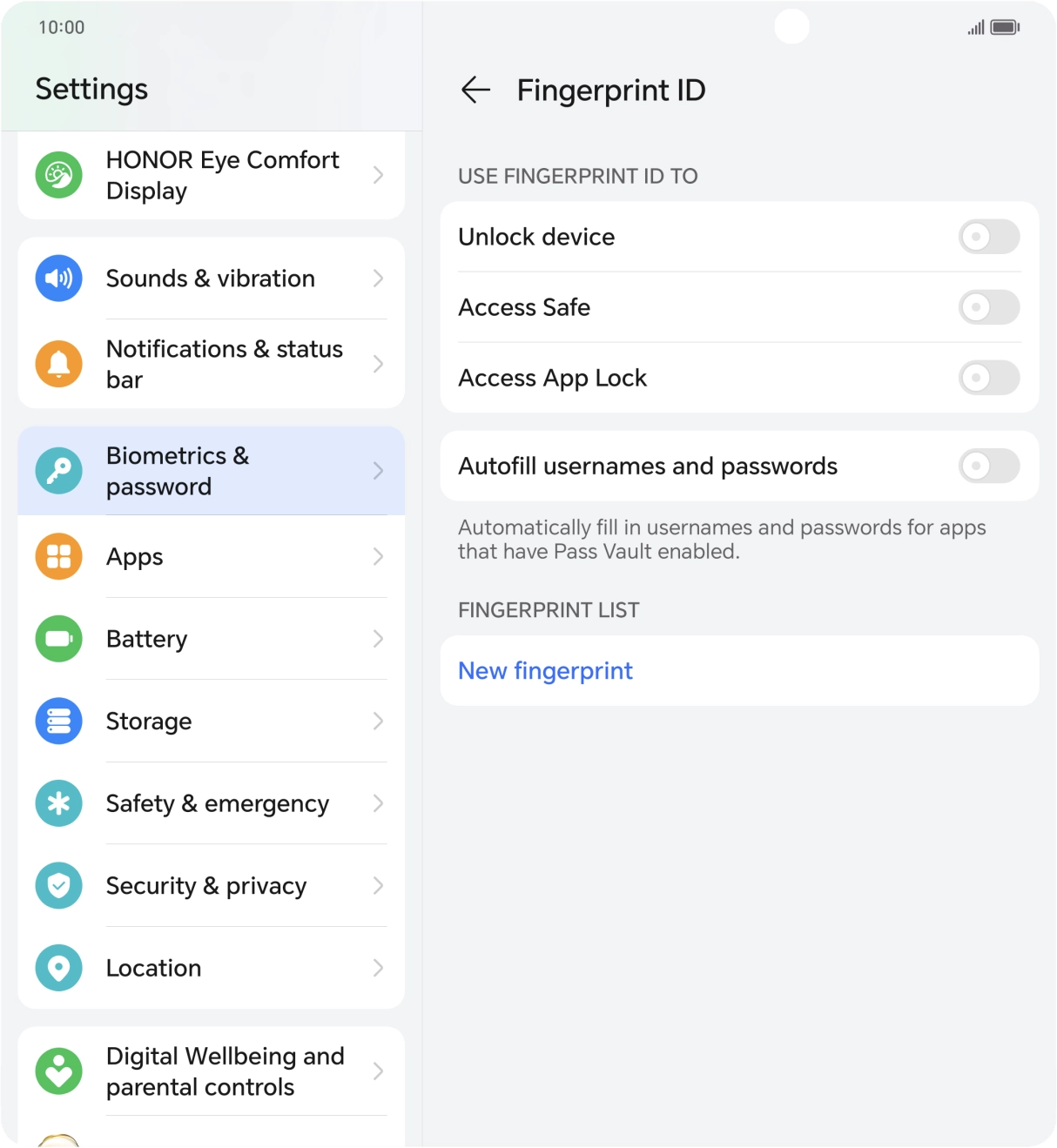 Press New fingerprint. Press New fingerprint.