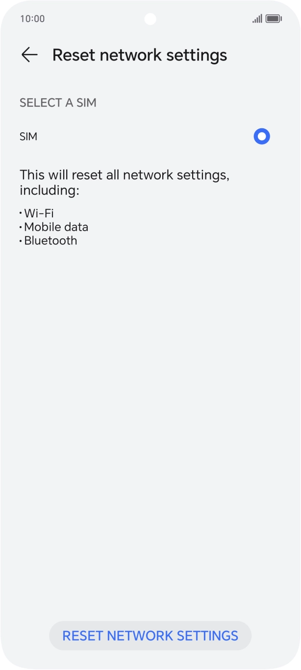 Press RESET NETWORK SETTINGS.