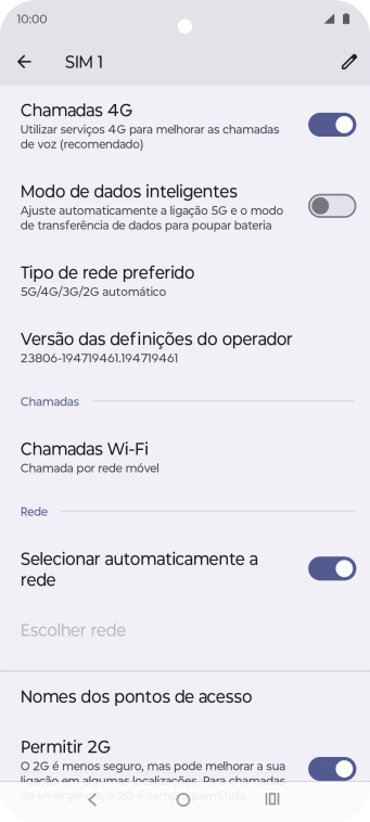 Prima Tipo de rede preferido.