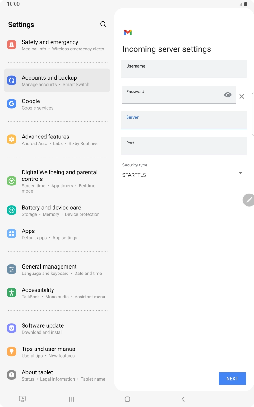Press the field below 'Port' and key in 143. Press the field below 'Port' and key in 143.