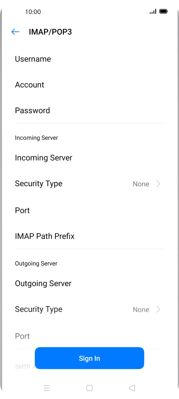 Press Username and key in the username for your email account. Press Username and key in the username for your email account.
