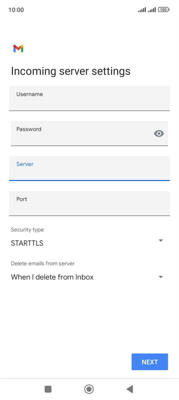 Press the field below 'Port' and key in 110.