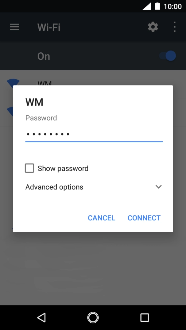 Key in the password for the WiFi network and press CONNECT.