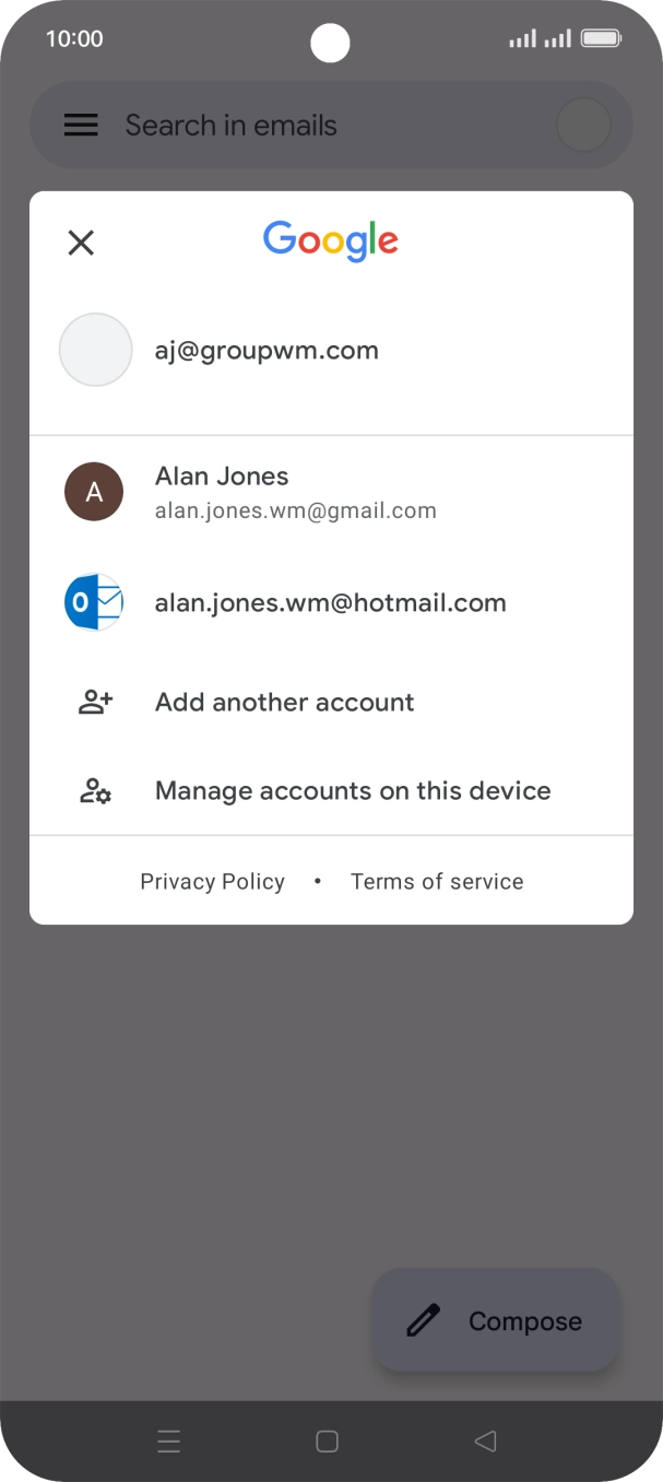 Press the required email account. Press the required email account.