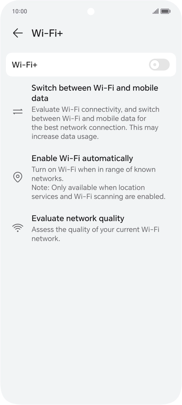 Press the indicator next to 'Wi-Fi+' to turn the function on or off. Press the indicator next to 'Wi-Fi+' to turn the function on or off.