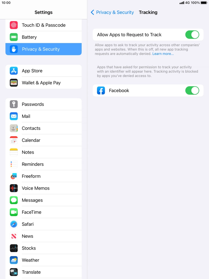 Press the indicator next to 'Allow Apps to Request to Track' to turn the function on or off.