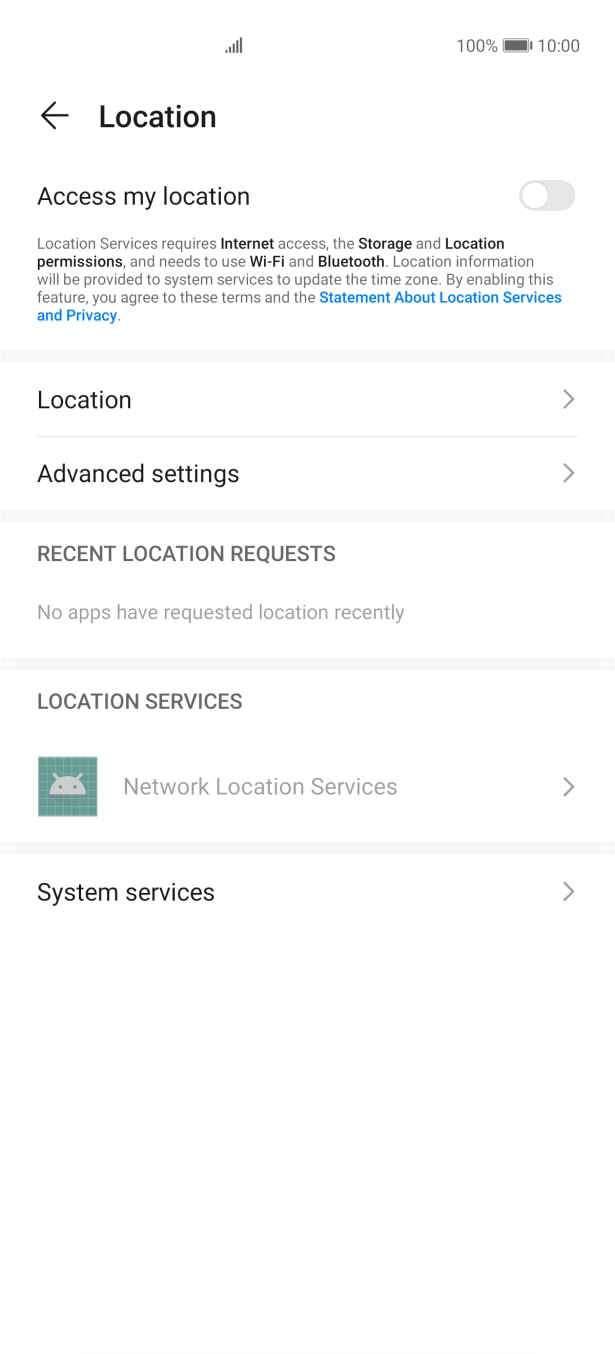 Press the indicator next to 'Access my location' to turn the function on or off. Press the indicator next to 'Access my location' to turn the function on or off.