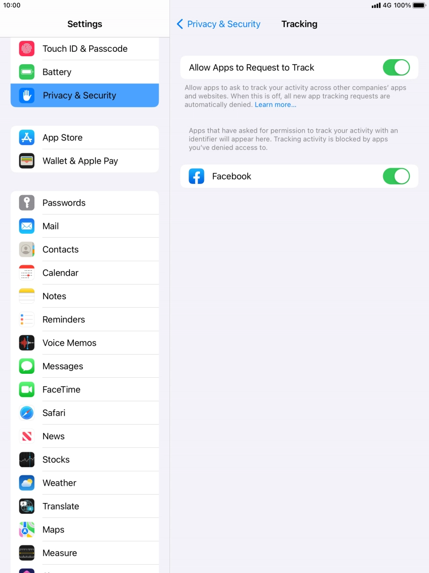 Press the indicator next to 'Allow Apps to Request to Track' to turn the function on or off.