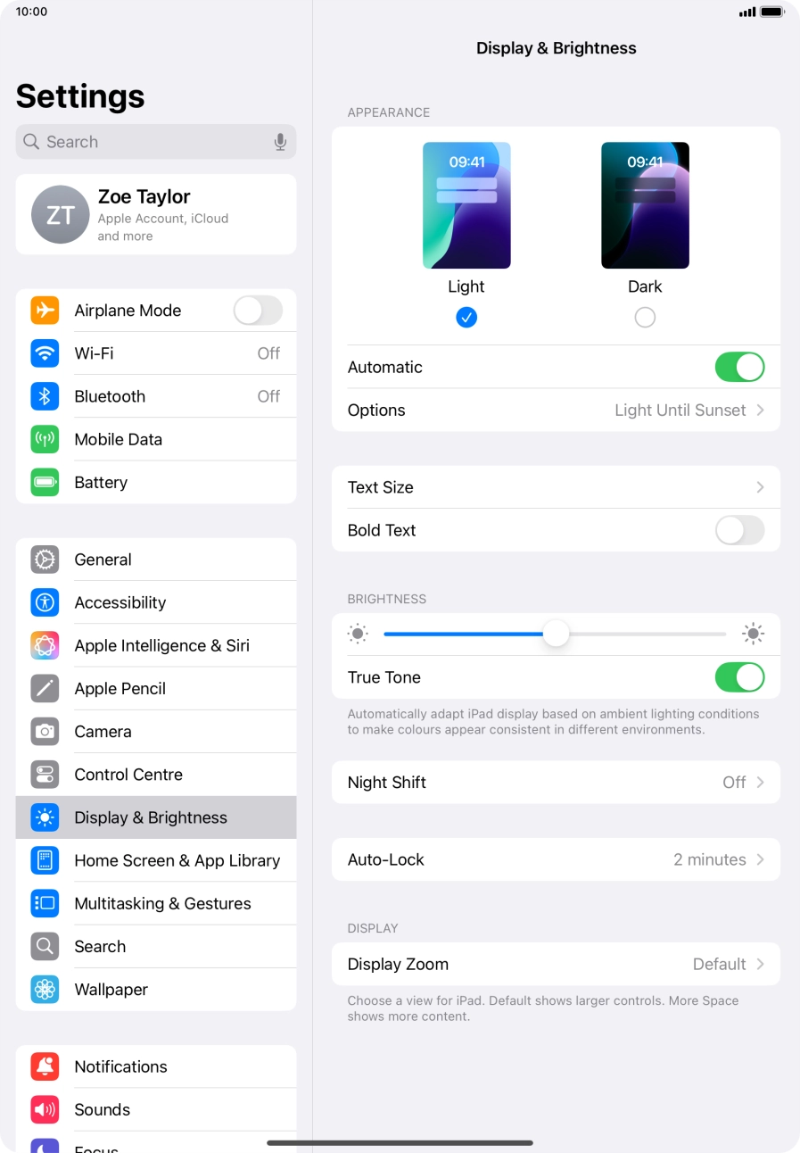 If you turn on the function, press Options and follow the instructions on the screen to select the required period of time for Dark Mode. If you turn on the function, press Options and follow the instructions on the screen to select the required period of time for Dark Mode.