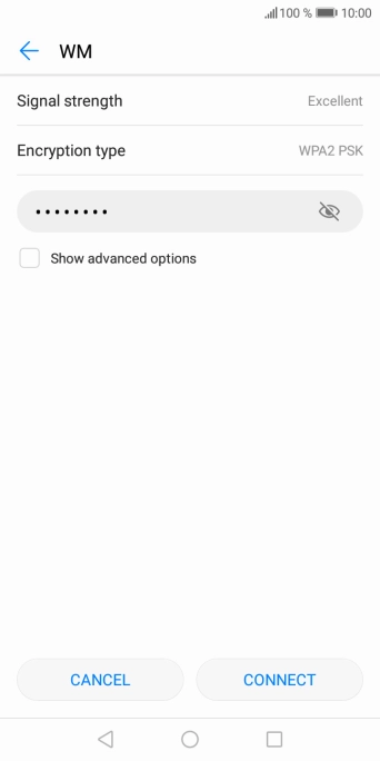 Key in the password for the WiFi network and press CONNECT.