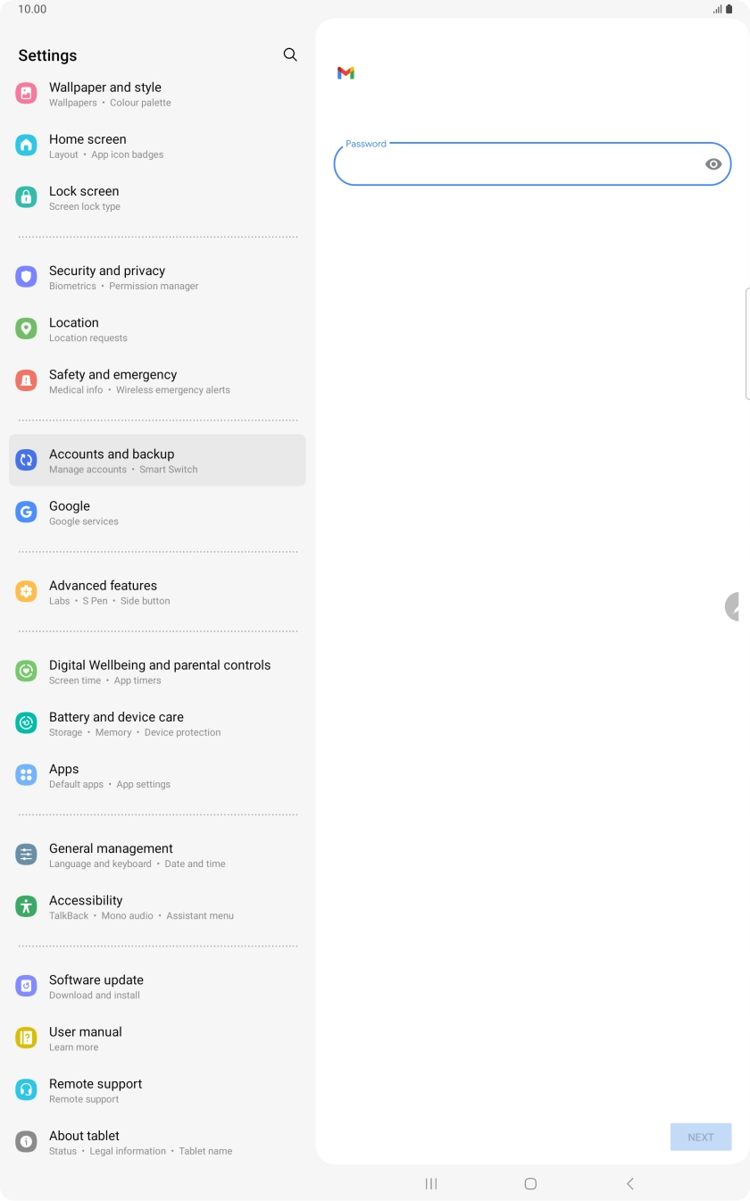 Press the field below 'Password' and key in the password for your email account. Press the field below 'Password' and key in the password for your email account.