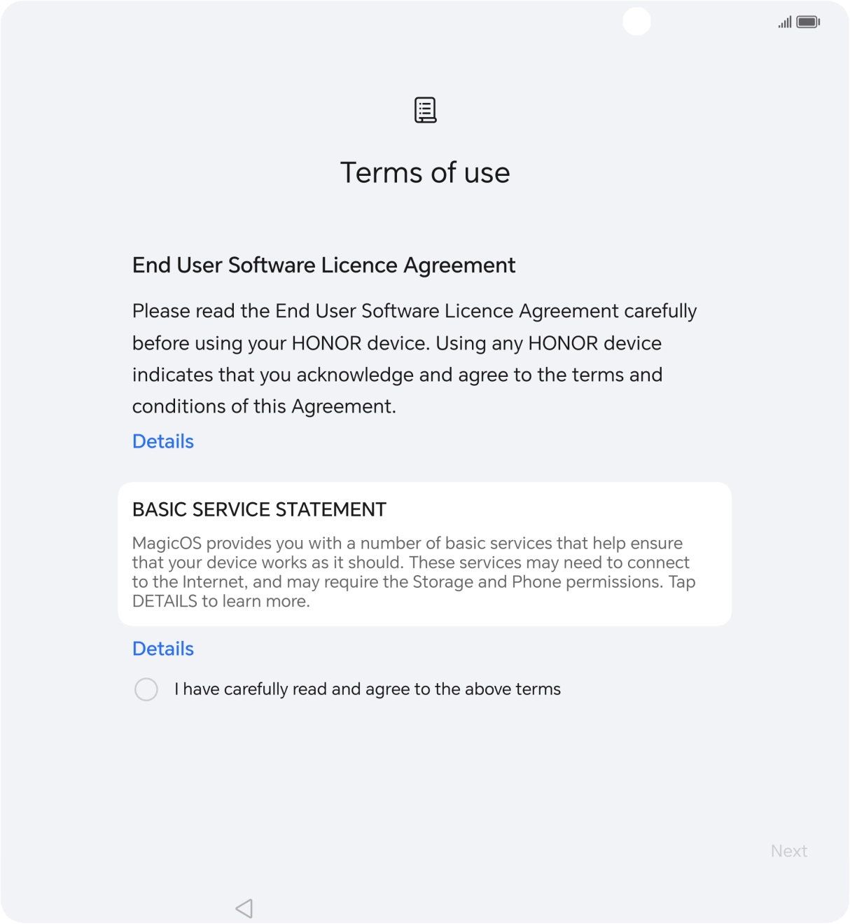 Press the field to accept the license agreement.