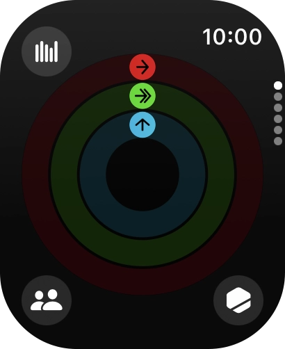 The screen will tell you how far you are from completing your daily activity goals. When the coloured rings are closed, you've reached the goals of your daily activity.