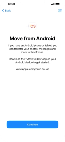 To transfer content to your phone, you need to install the app 'Move to iOS' on the Android phone. When the app is installed, press Continue.