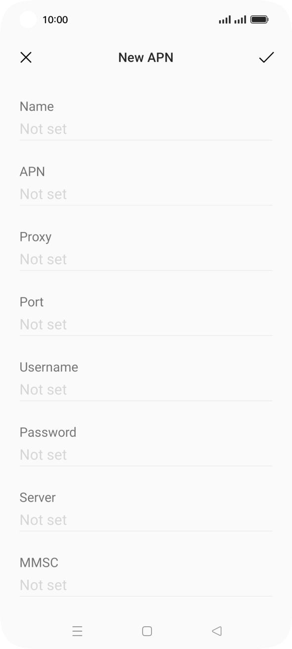 Press the field below 'Name' and key in O2 UK MMS. Press the field below 'Name' and key in O2 UK MMS.