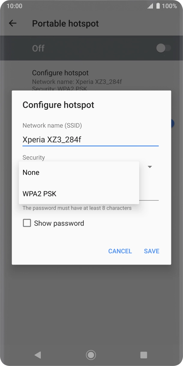 Press WPA2 PSK to password protect your WiFi hotspot.