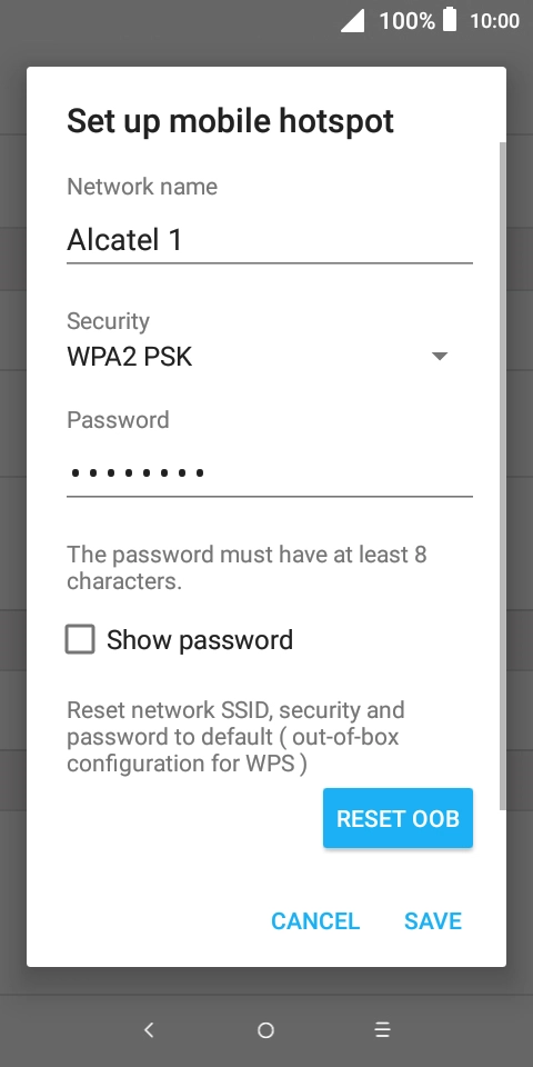 Press the field below 'Network name' and key in the required name.