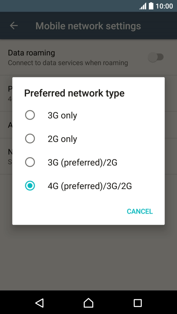 Press the required network mode. Press the required network mode.