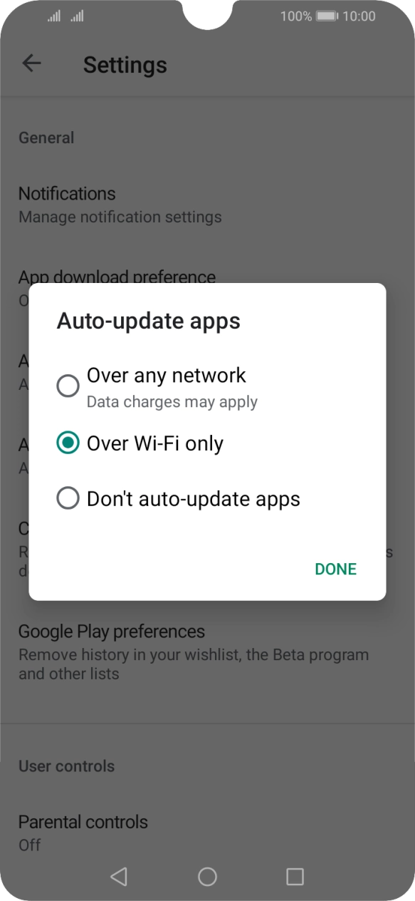 To turn on automatic update of apps using mobile network, press Over any network.