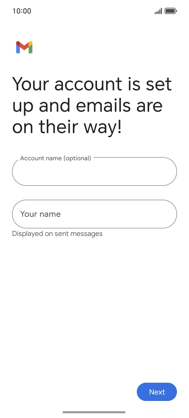 Press the field below 'Account name (optional)' and key in the required name. Press the field below 'Account name (optional)' and key in the required name.