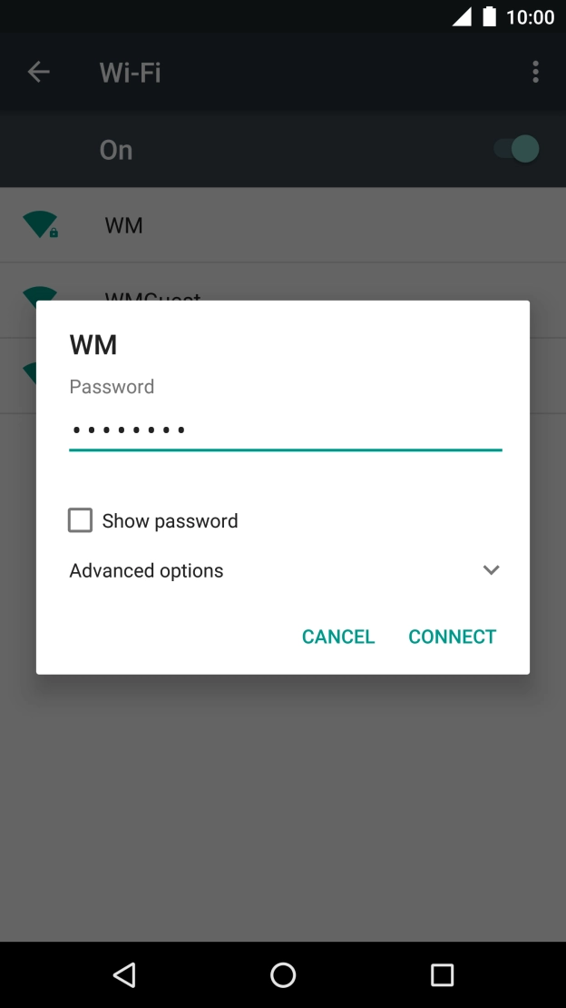 Key in the password for the WiFi network and press CONNECT.