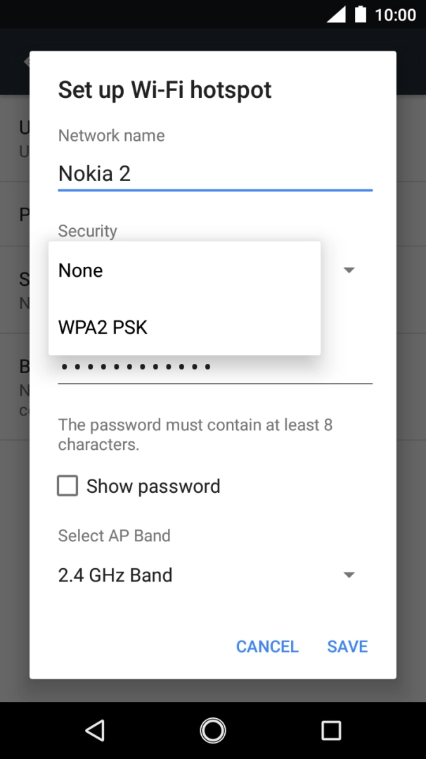 Press WPA2 PSK to password protect your WiFi hotspot.