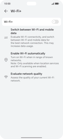 Press the indicator next to 'Wi-Fi+' to turn the function on or off.