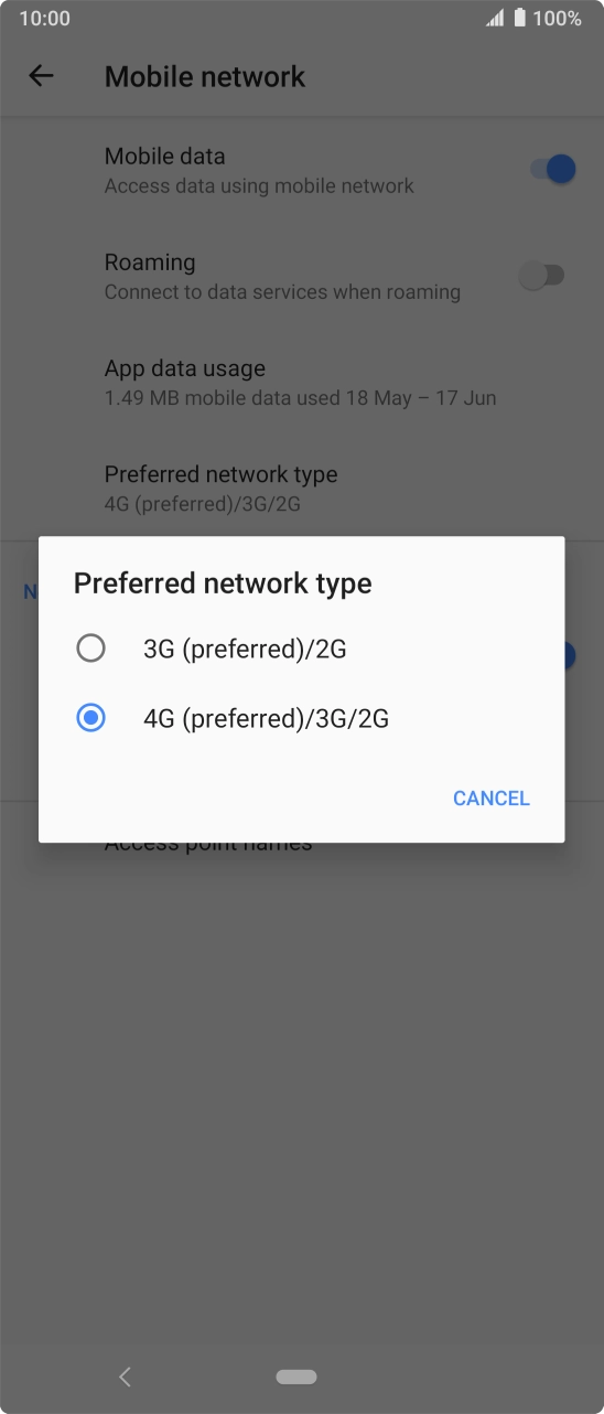 Press the required network mode.