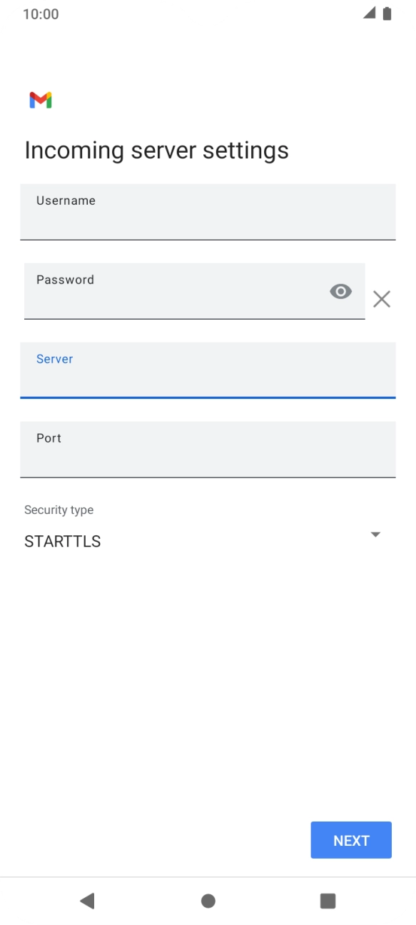 Press the field below 'Port' and key in 143. Press the field below 'Port' and key in 143.