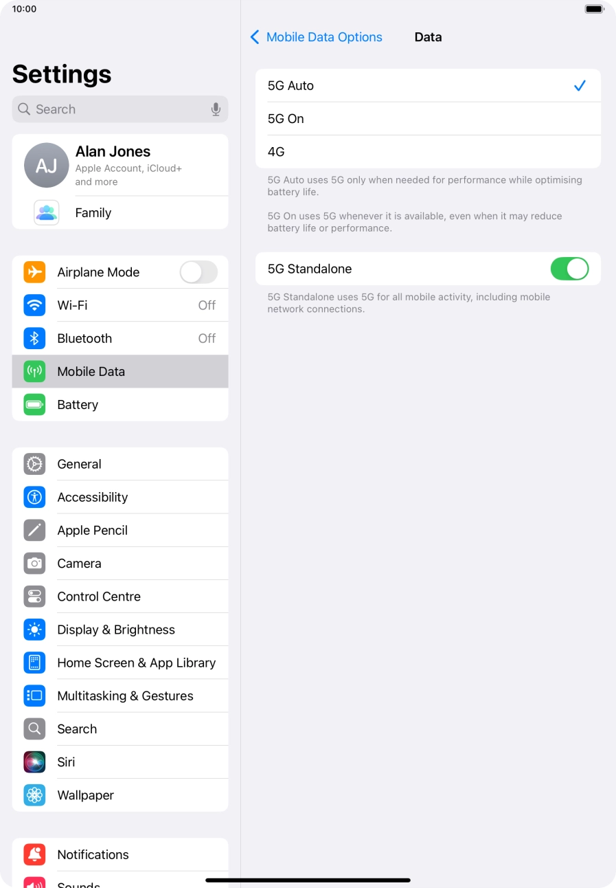 To turn on automatic switch between 5G and 4G, press 5G Auto.