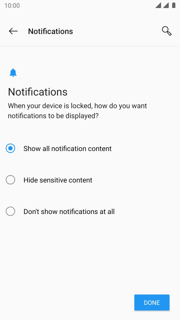 Press the required setting.