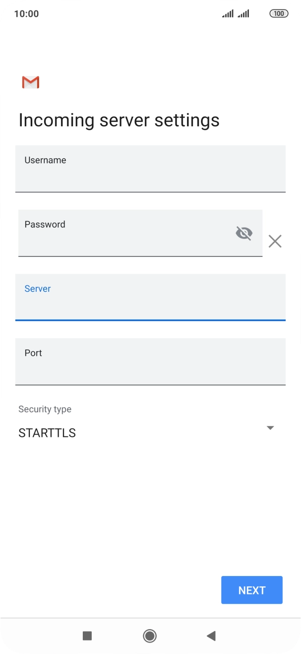 Press the field below 'Port' and key in 143. Press the field below 'Port' and key in 143.