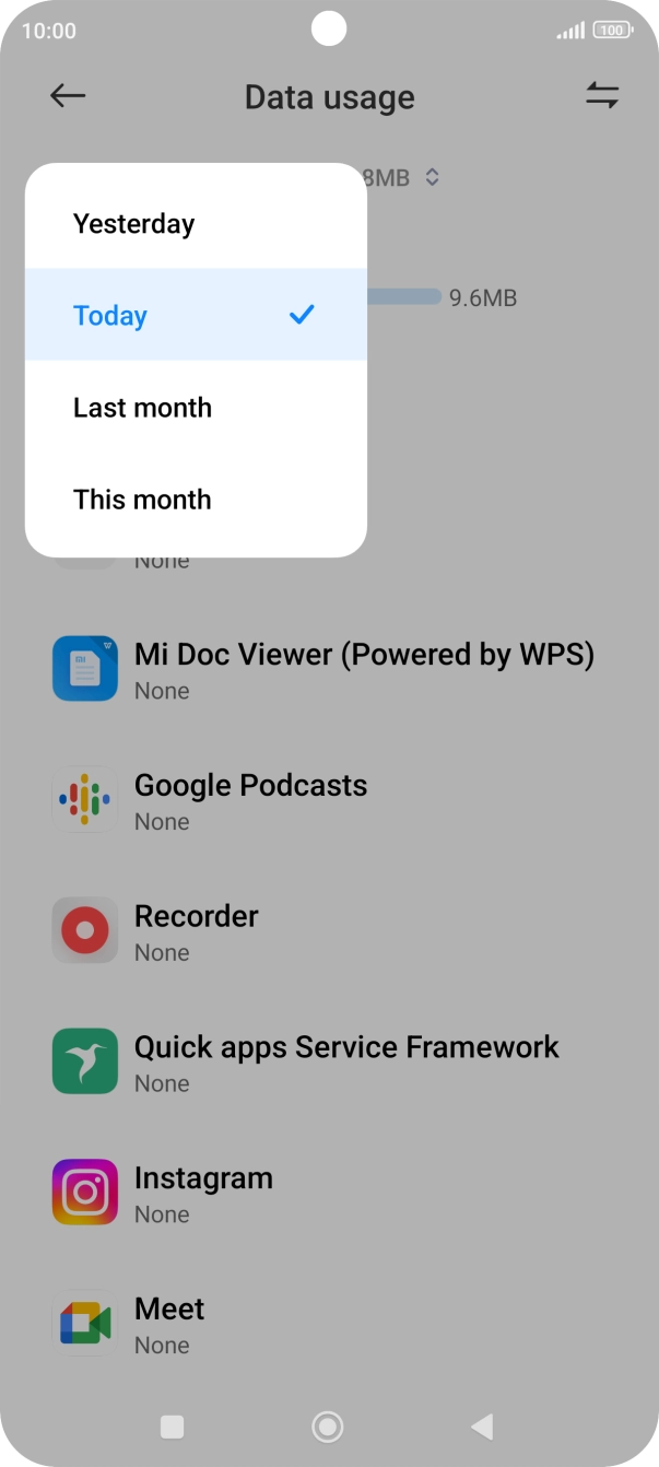 Press the required setting.