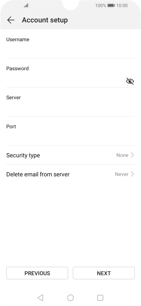 Press the field below 'Username' and key in the username for your email account.