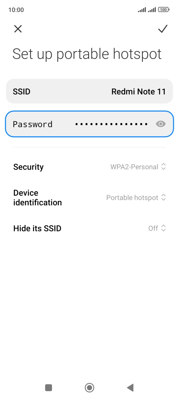 Press SSID and key in the required name for the WiFi hotspot.