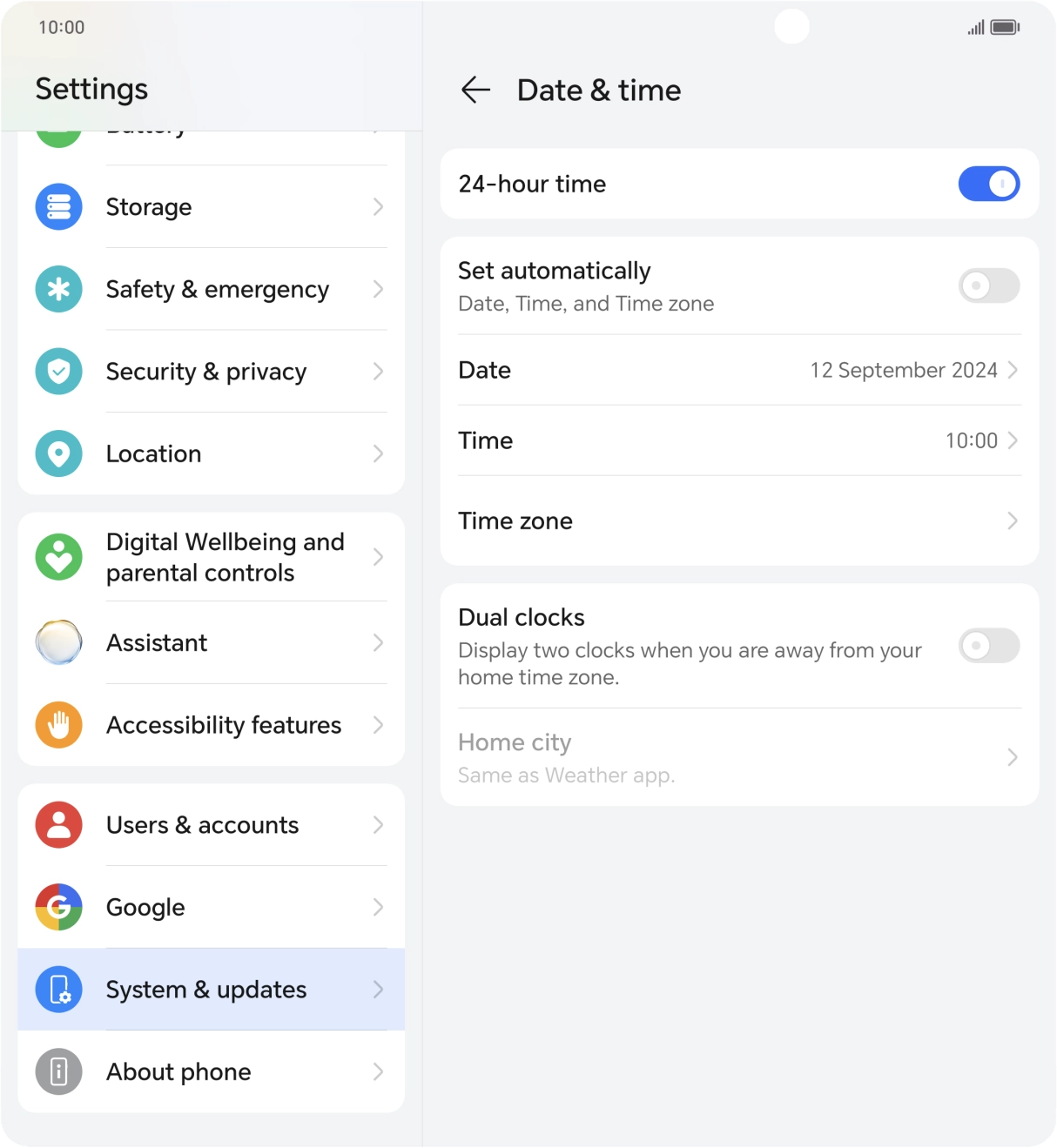 Press the indicator next to 'Set automatically' to turn on the function.