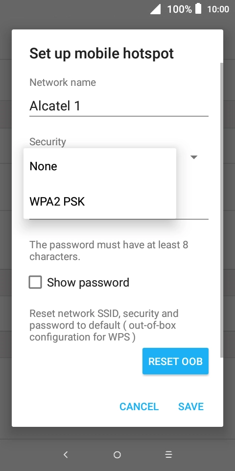 Press WPA2 PSK to password protect your WiFi hotspot.