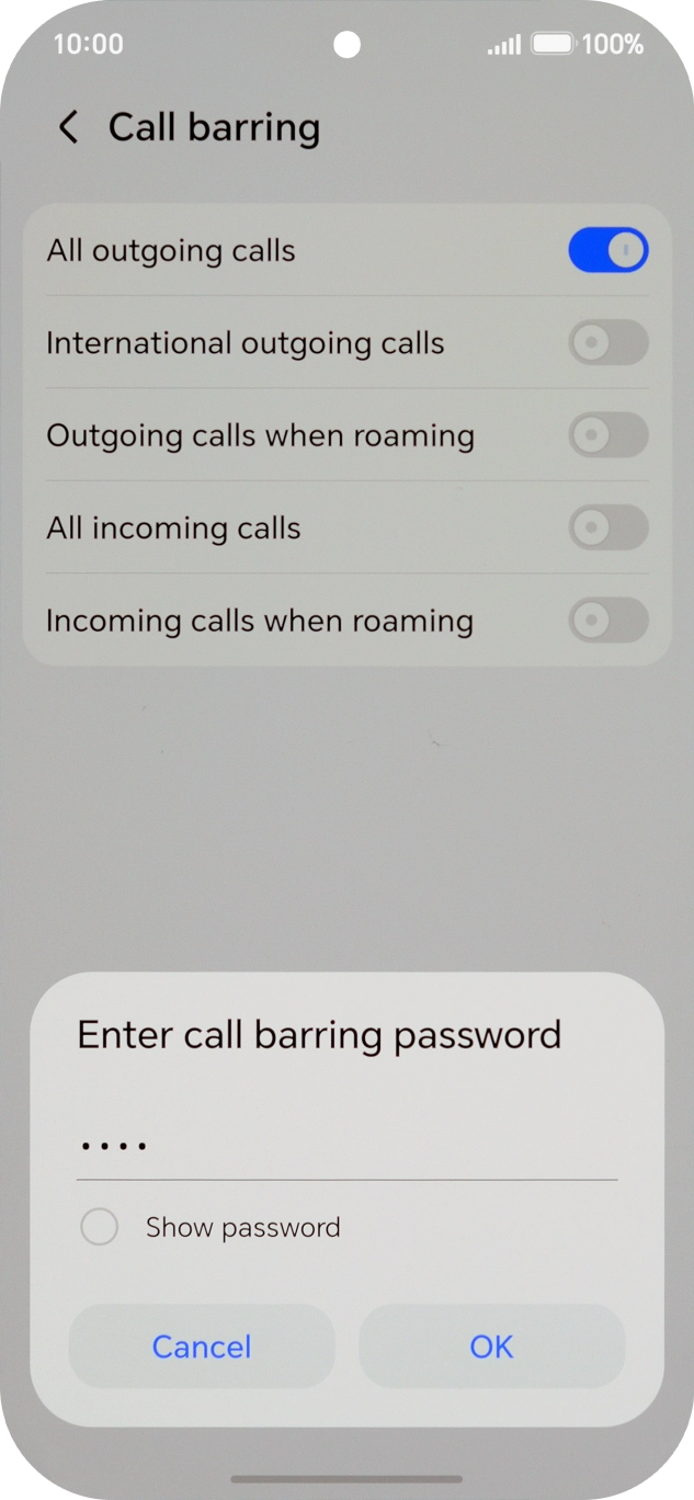 Key in your barring password and press OK.