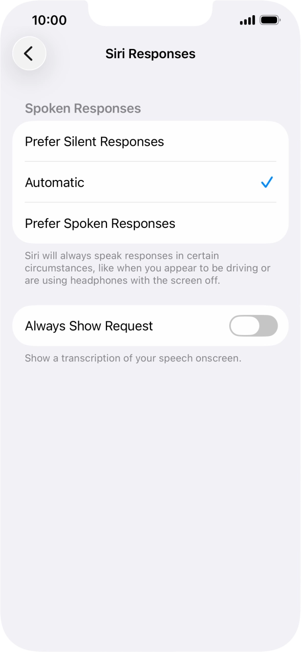 Press the required setting. Press the required setting.